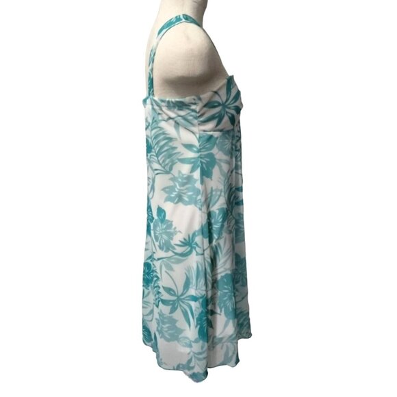 Specklers Womens Tropical Floral Sundress White Teal Cross-Strap Size Large Summ - Picture 4 of 8